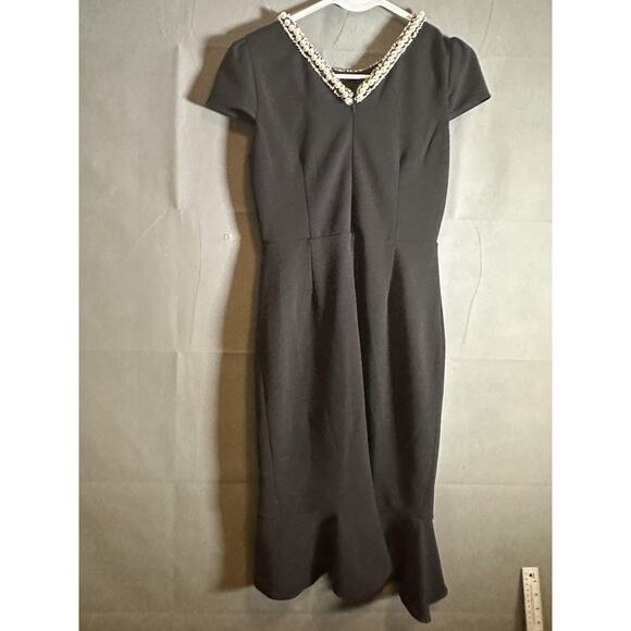 Betsey Johnson Dress Womens 2 Pearl Embellished Sheath Short Sleeve Elegant - Picture 5 of 6